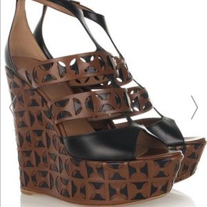 Alaia Laser Cut Leather Wedge Sandals 39.5